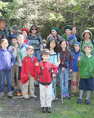 Scout troop hiking in open space preserve